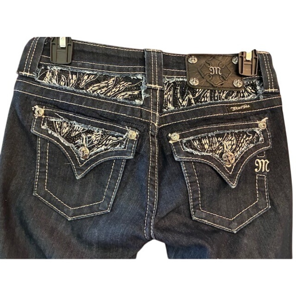 Miss Me Bootcut Jeans Women 24 Dark‎ Blue Excellent Wing Embroidered Rhinestone